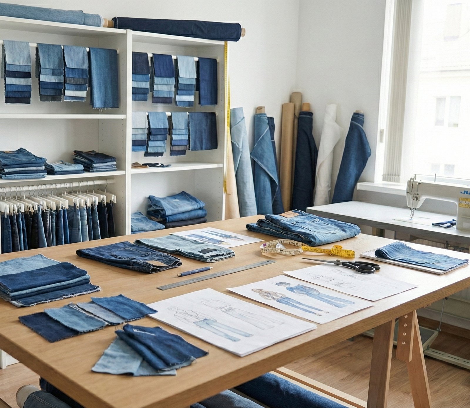 Denim samples on table